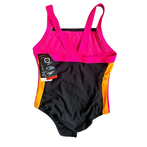 Speedo Girls Thick Strap One Piece Swimsuit Speedo Infinity Splice Black Size 10 - Picture 2 of 8